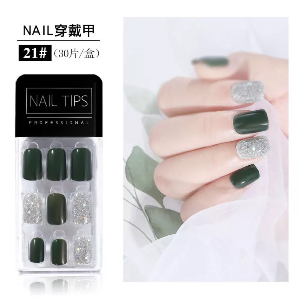 30 Piece Press On Nails-Green